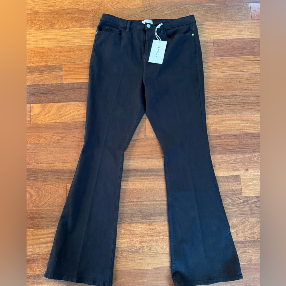 NEW $238 Frame Le High Flare Size 33 Women Jeans 34” Inseam Black High Rise Rise